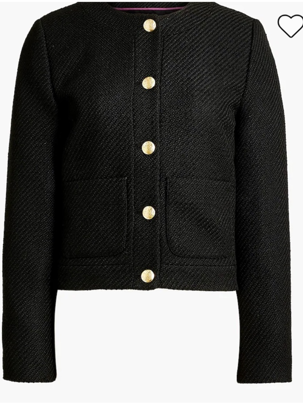 J. Crew Black Tweed Button-Front Blazer with Gold Buttons